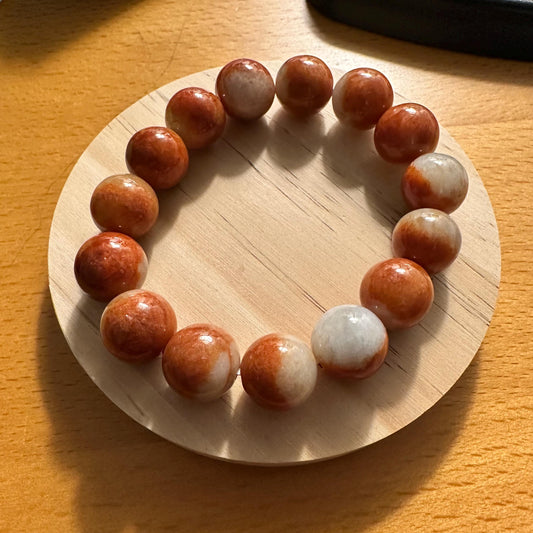 13 mm Earthy Glossy Yellow Brown White Jadeite Jade Bead Bracelet