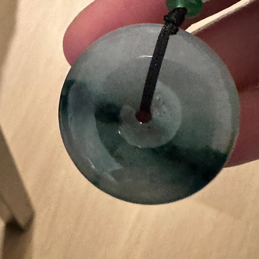 30mm Icy Green Float Flowers Jadeite Jade Donut Pendant