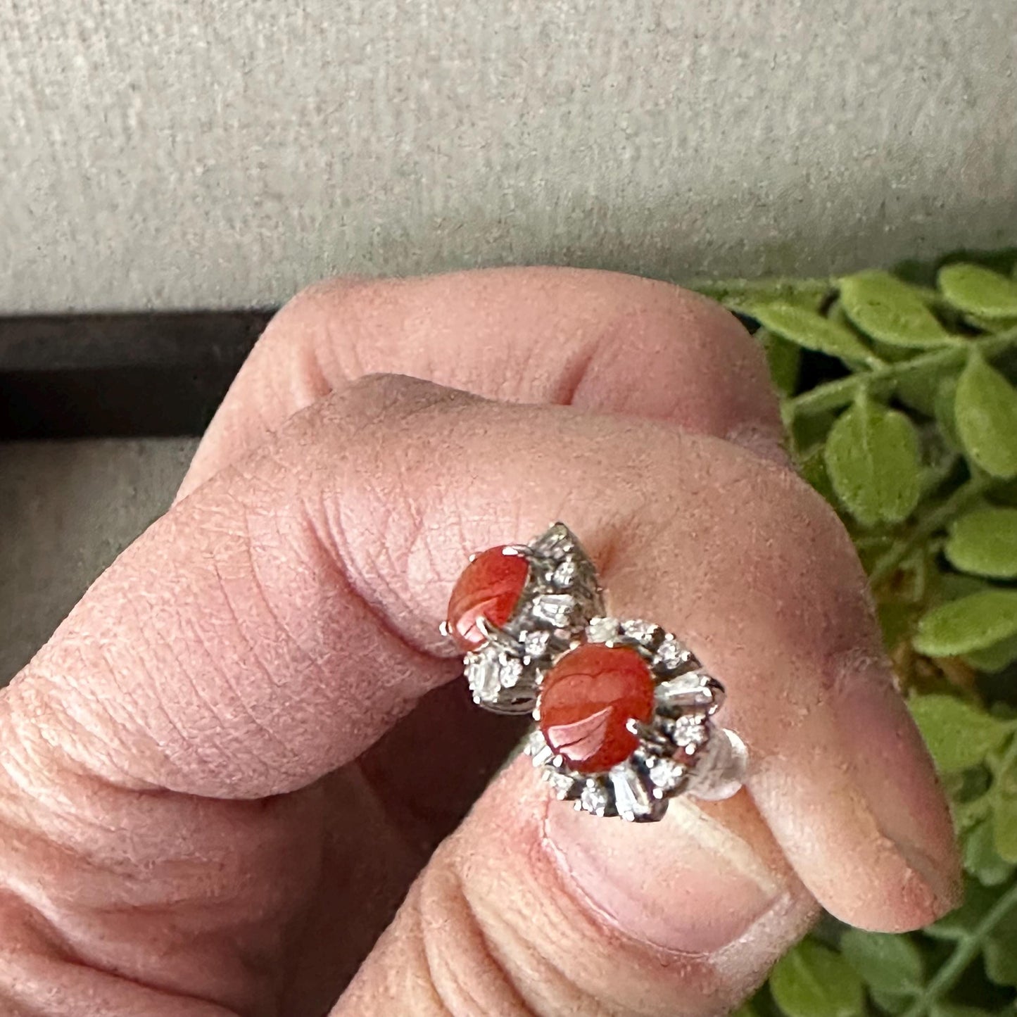 925 Silver Round Cabochon Red Translucent Jadeite Jade Stud Earring