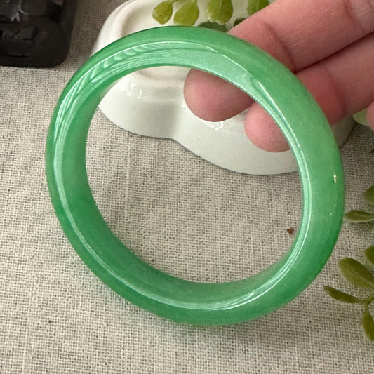 53mm Sweet Green Jadeite Jade D-Shaped Bangle