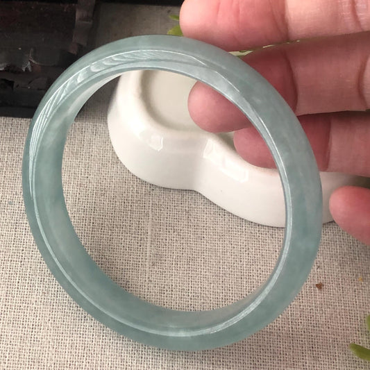 56.5mm Icy Glossy Blue Jadeite Jade D-Shaped Bangle