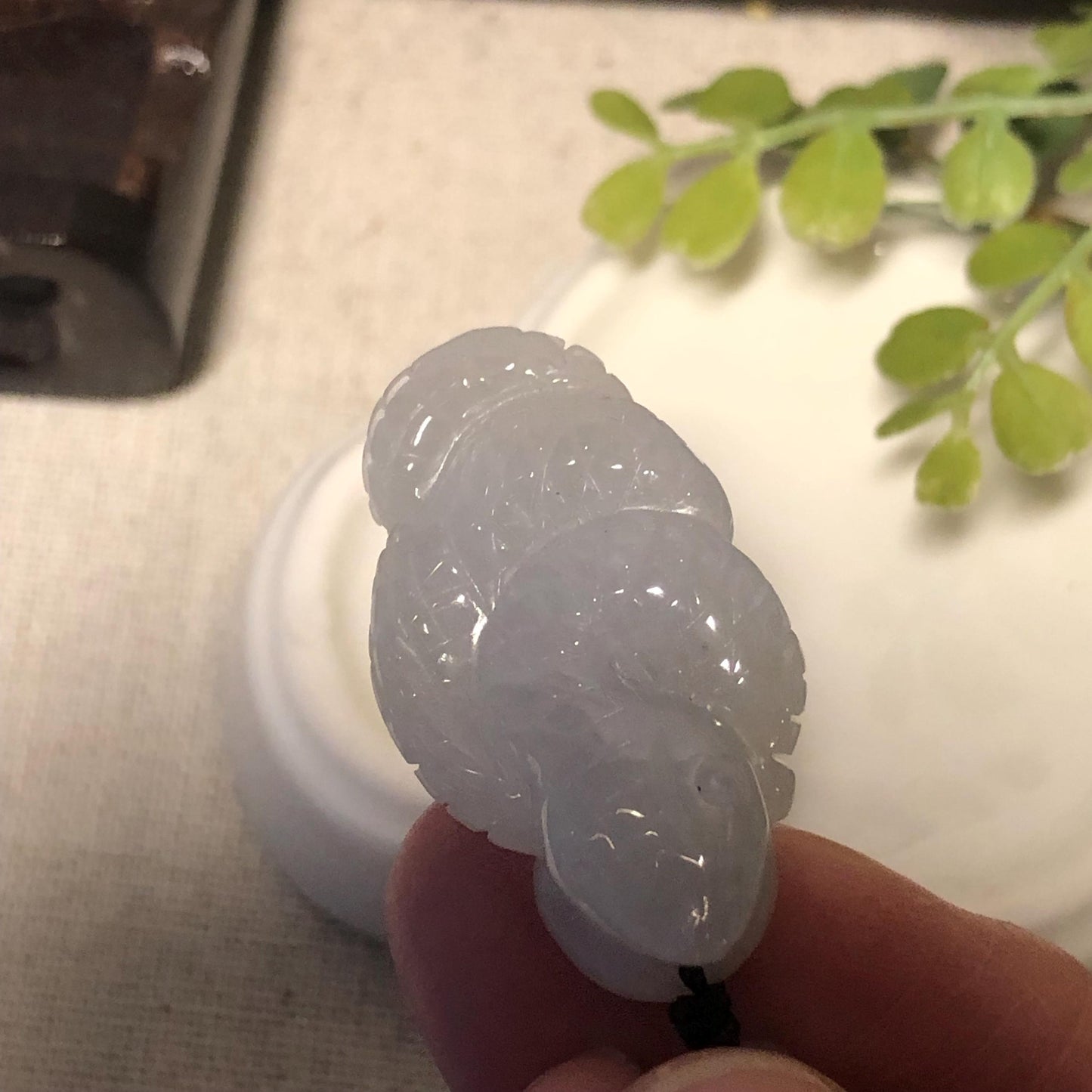 35.4mm Jadeite Jade Icy Carved Snake Pendant