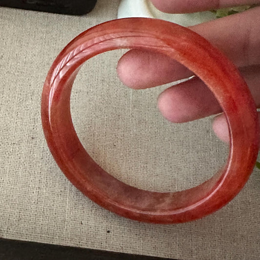 57mm Icy Red Jadeite Jade D-Shaped Bangle