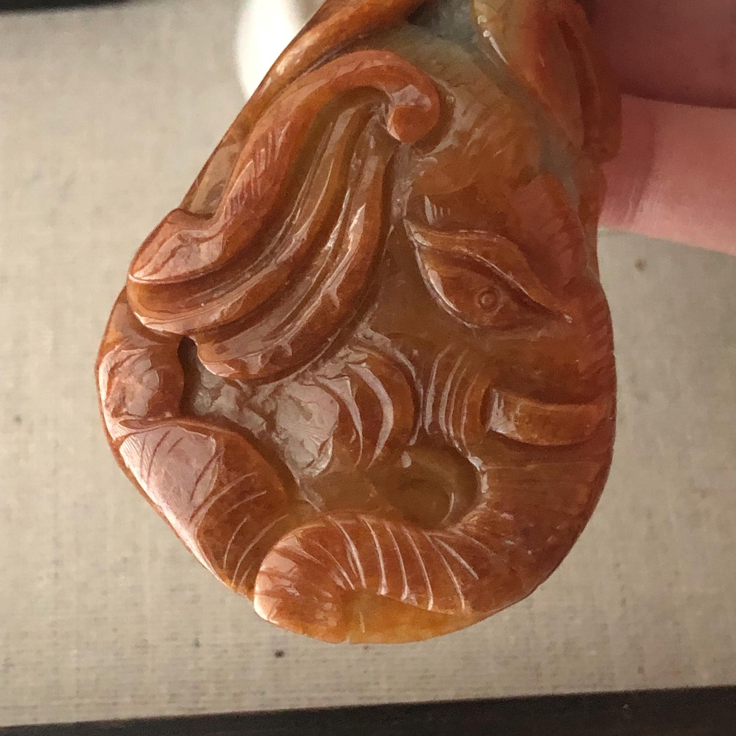 72.7mm Red Brown Jadeite Jade Carved Elephant Pendant