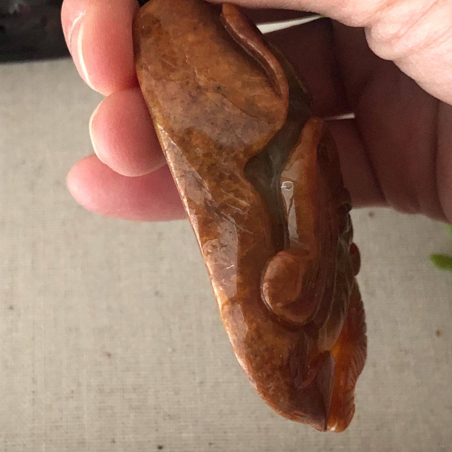 72.7mm Red Brown Jadeite Jade Carved Elephant Pendant