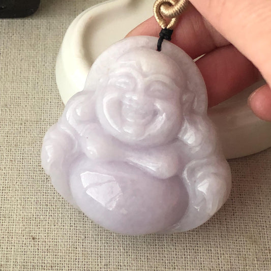50 mm Light Lavender Jadeite Jade Happy Buddha Pendant