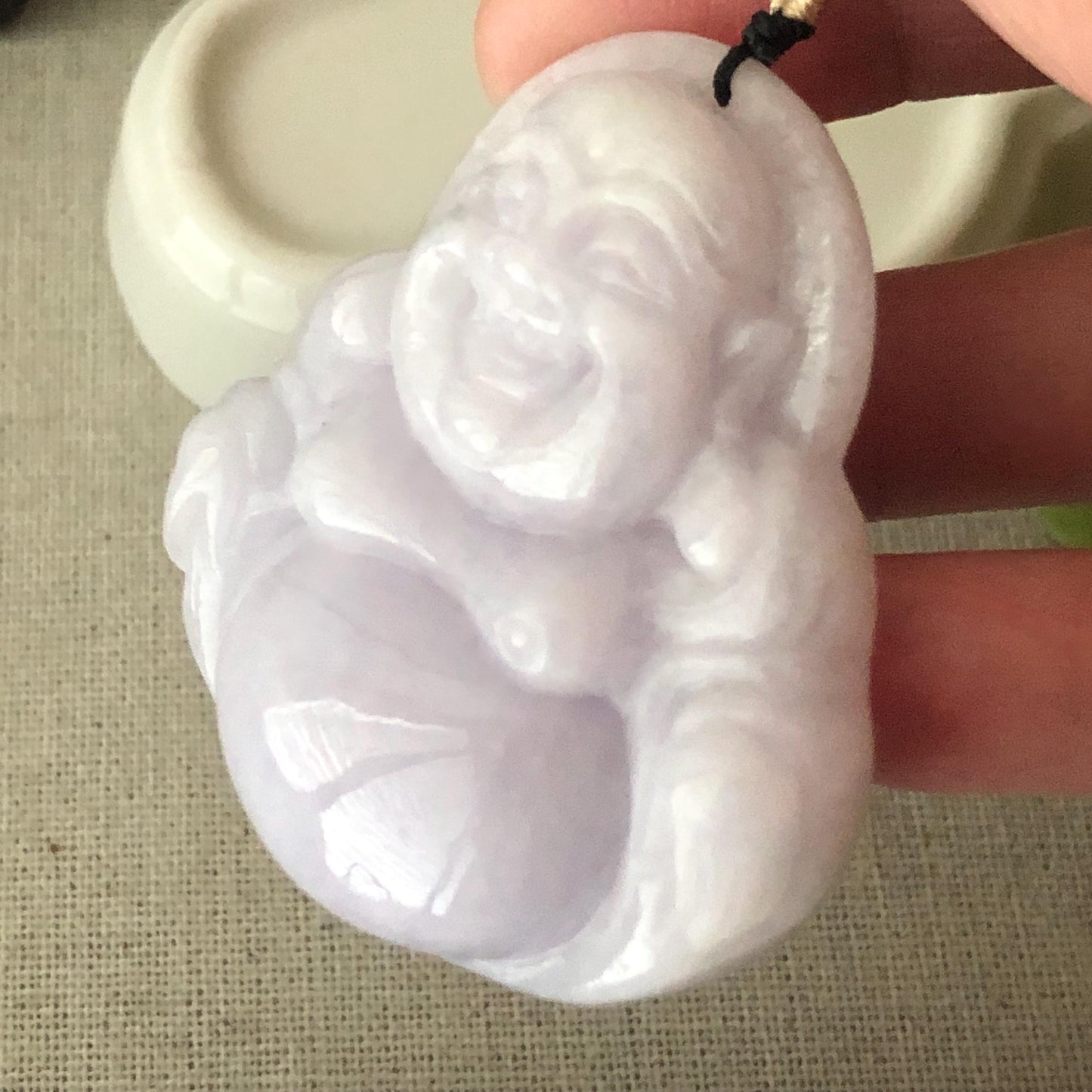 50 mm Light Lavender Jadeite Jade Happy Buddha Pendant