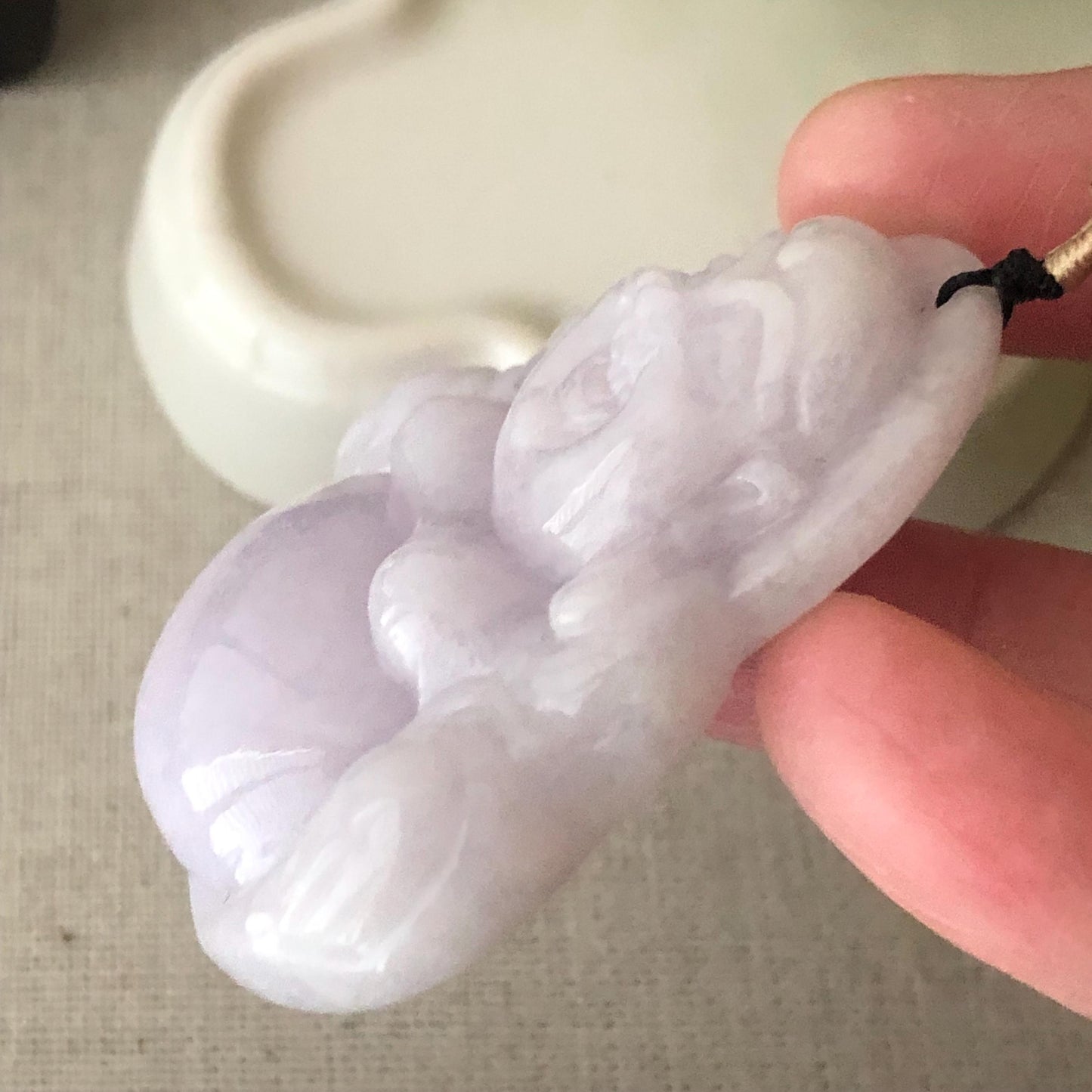 50 mm Light Lavender Jadeite Jade Happy Buddha Pendant
