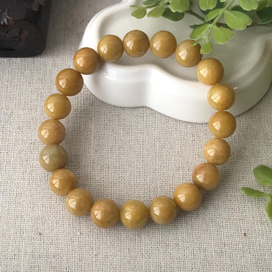 10mm Yellow Brown Jade Jadeite Bead Bracelet