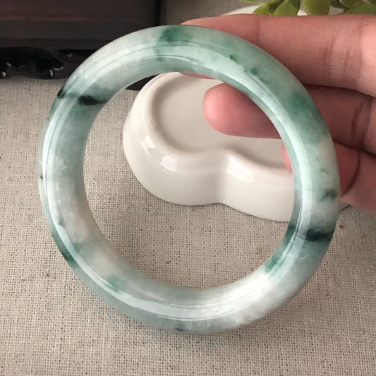 56mm Green Float Flowers Jadeite Jade Round Shaped Bangle