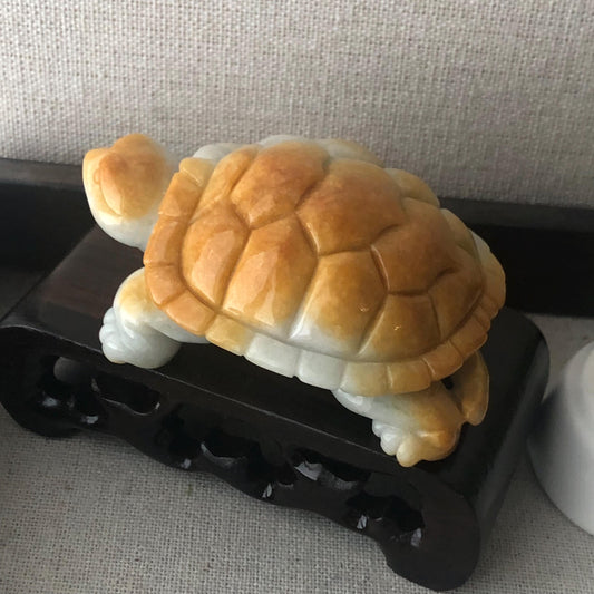 67.5mm Yellow Brown Jadeite Jade Carved Turtle Display Statue