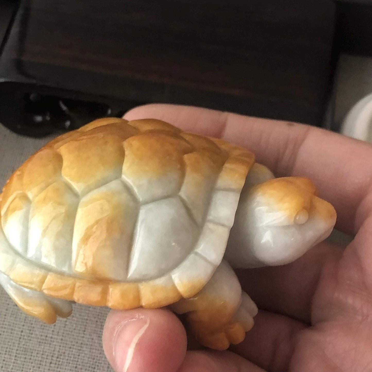 67.5mm Yellow Brown Jadeite Jade Carved Turtle Display Statue