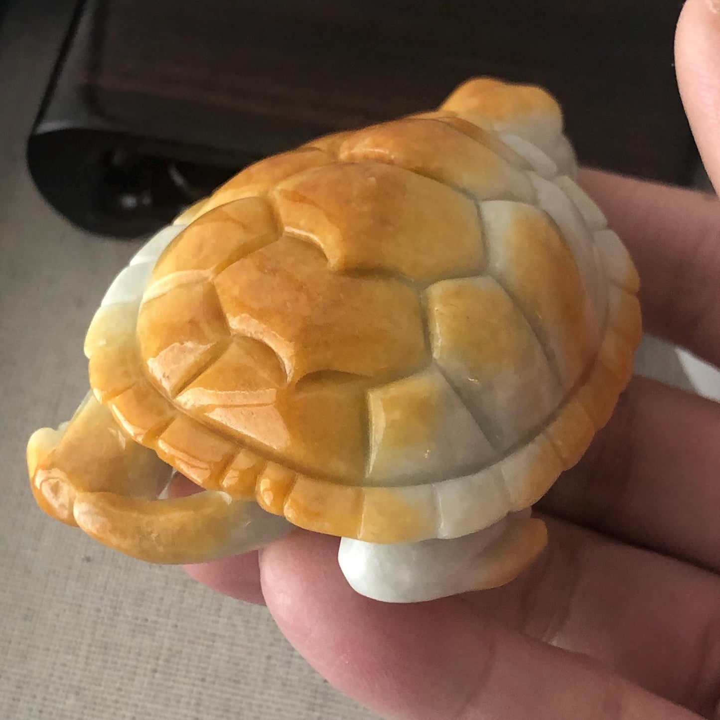 67.5mm Yellow Brown Jadeite Jade Carved Turtle Display Statue