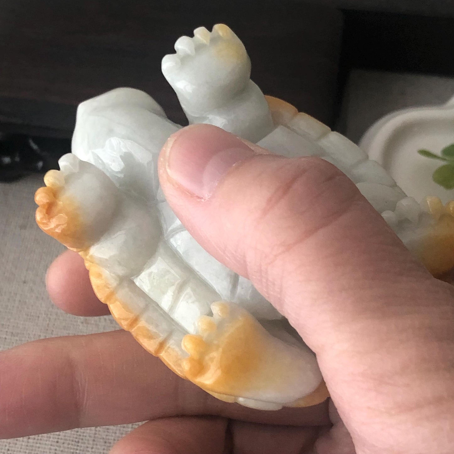 67.5mm Yellow Brown Jadeite Jade Carved Turtle Display Statue