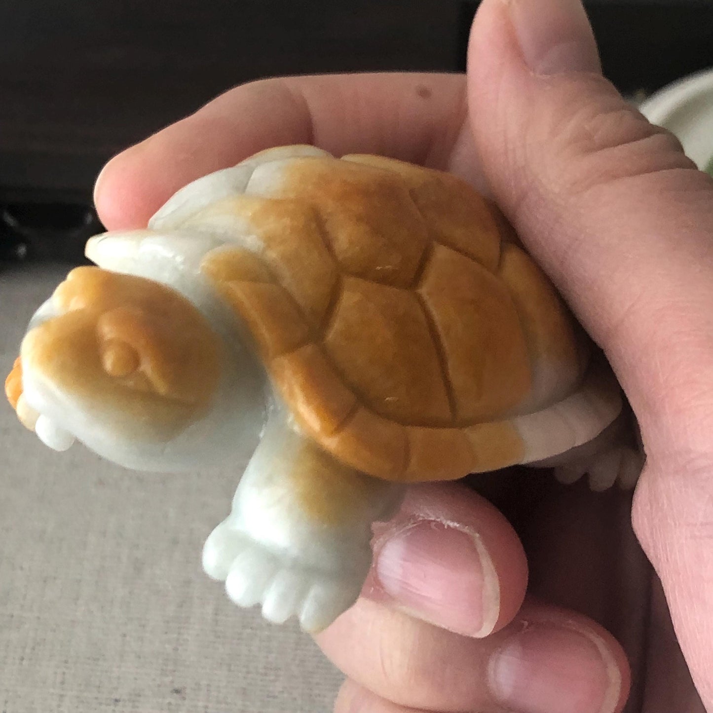 67.5mm Yellow Brown Jadeite Jade Carved Turtle Display Statue