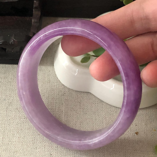 54mm Icy Cottony Lavender Jadeite Jade D-Shaped Bangle