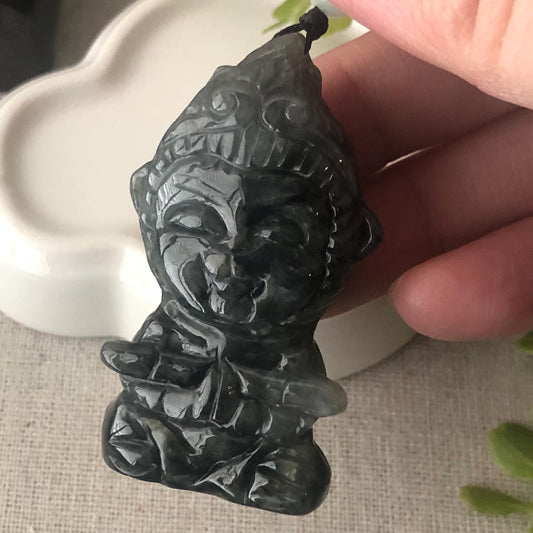 52mm Jadeite Jade Wuji Carved Monkey King Pendant Charm