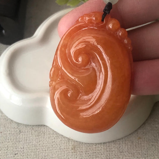 43.6mm Red Brown Jadeite Jade Carved Ruyi Pendant