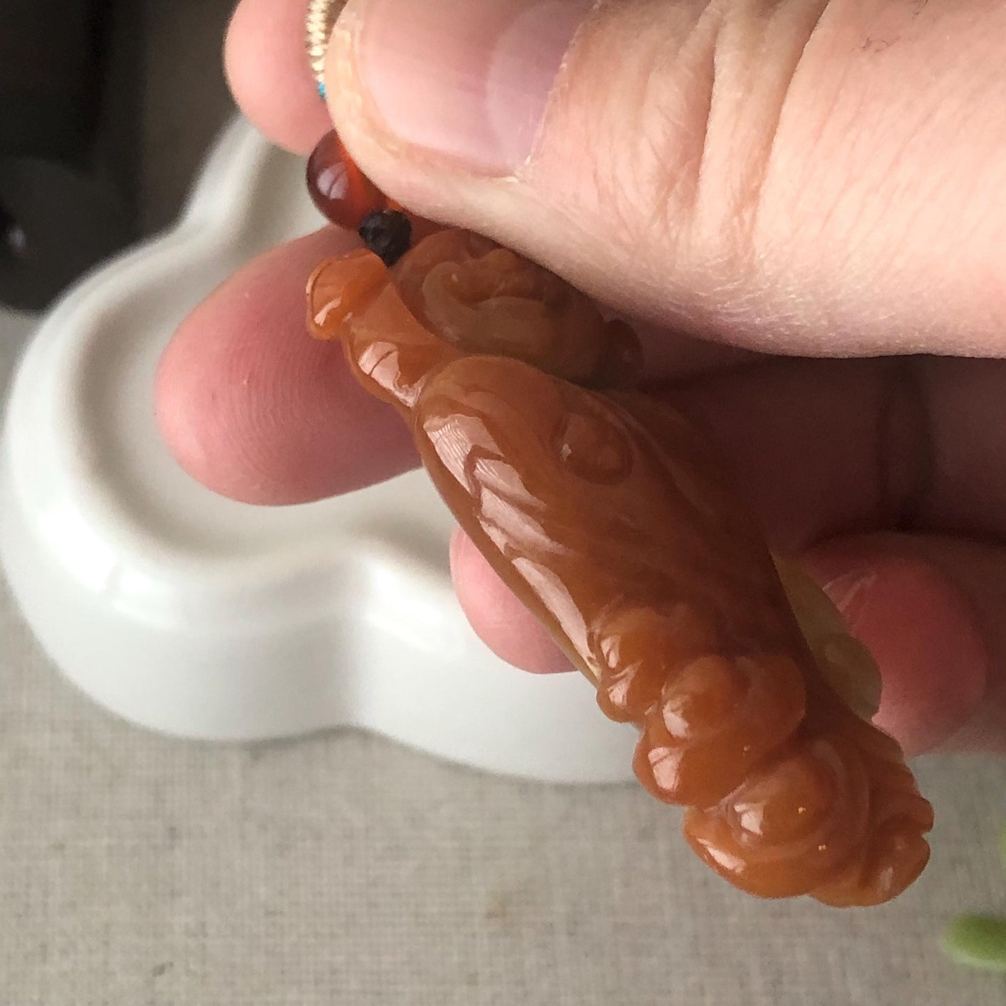 43.4 mm Red Brown Jadeite Jade Happy Buddha Pendant