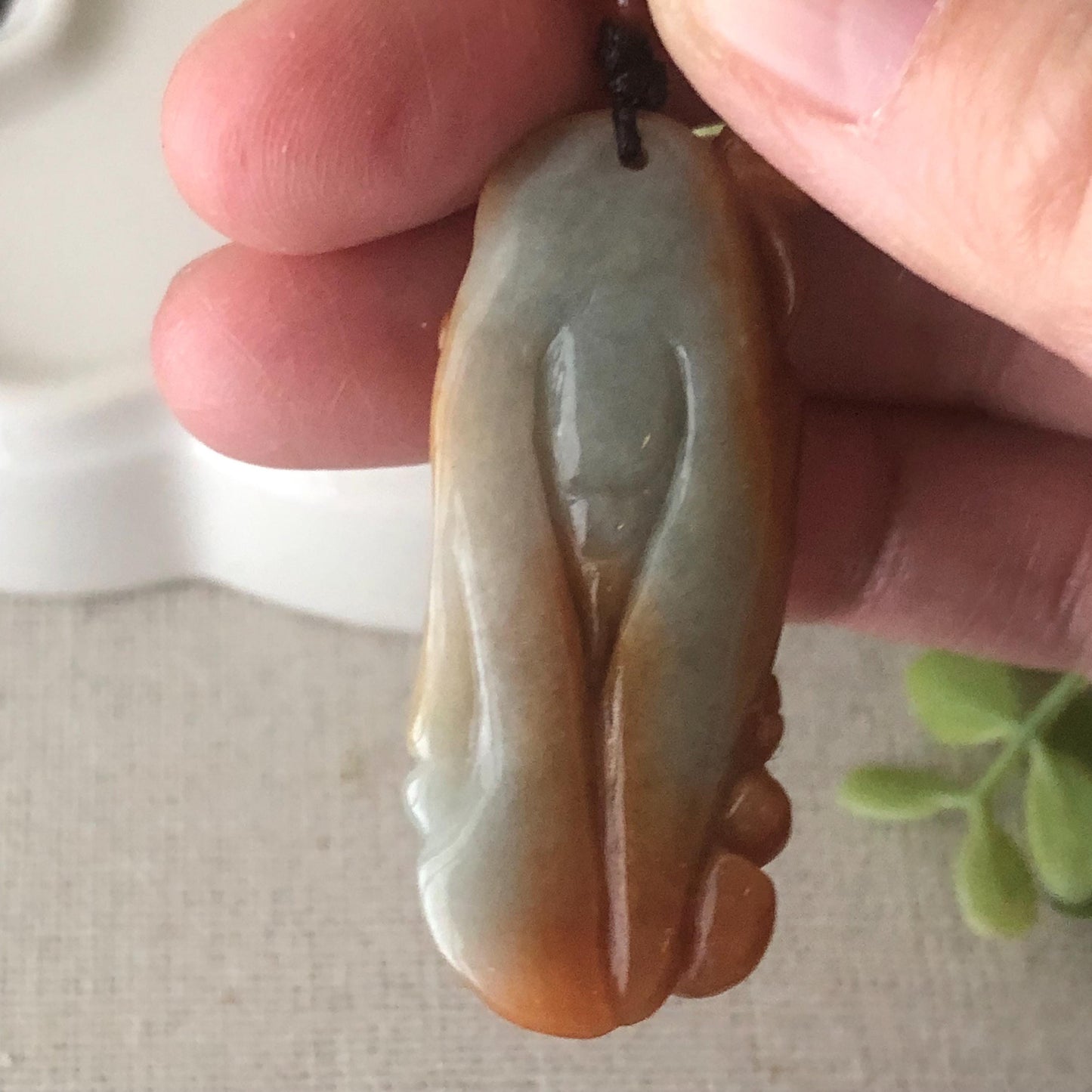 43.4 mm Red Brown Jadeite Jade Happy Buddha Pendant