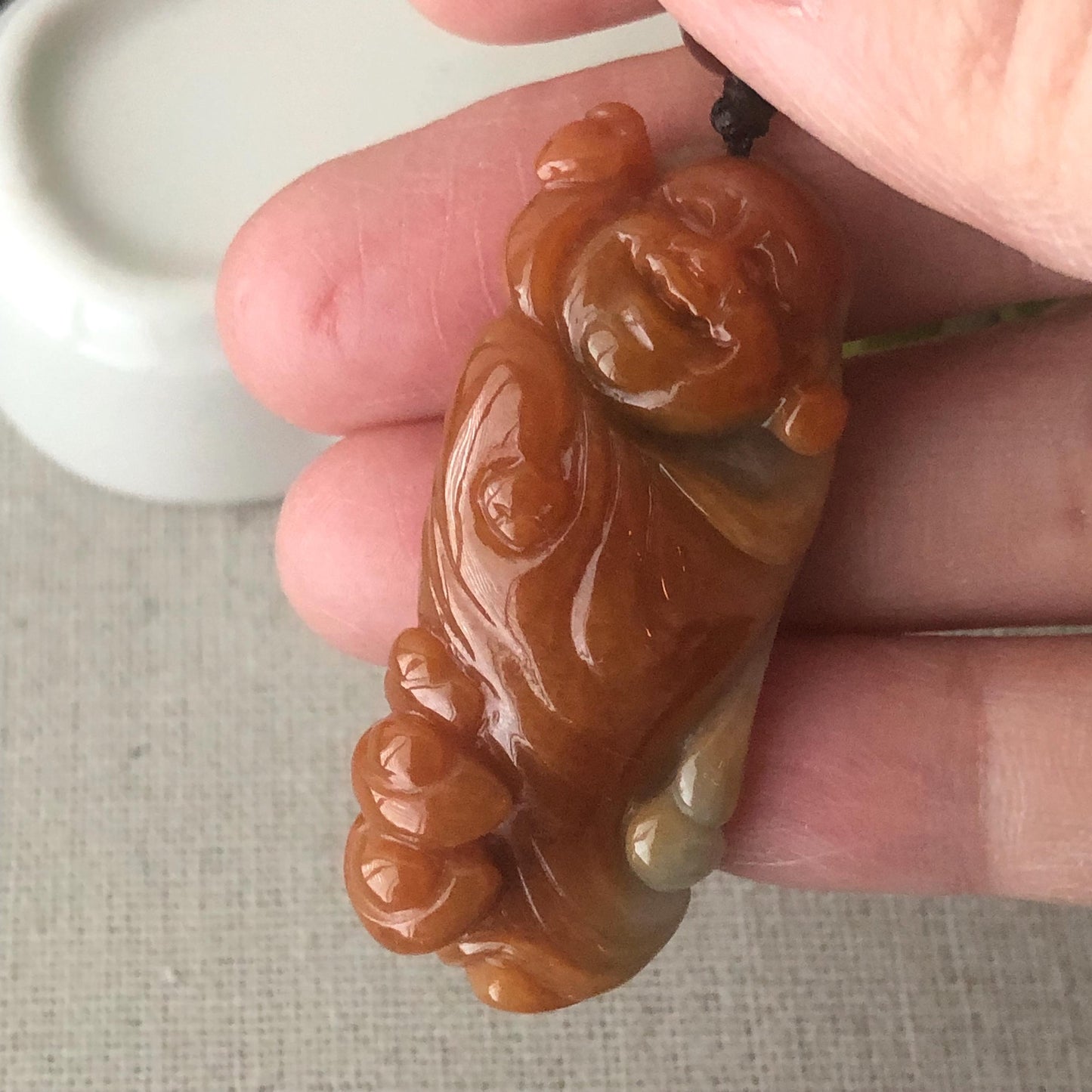 43.4 mm Red Brown Jadeite Jade Happy Buddha Pendant