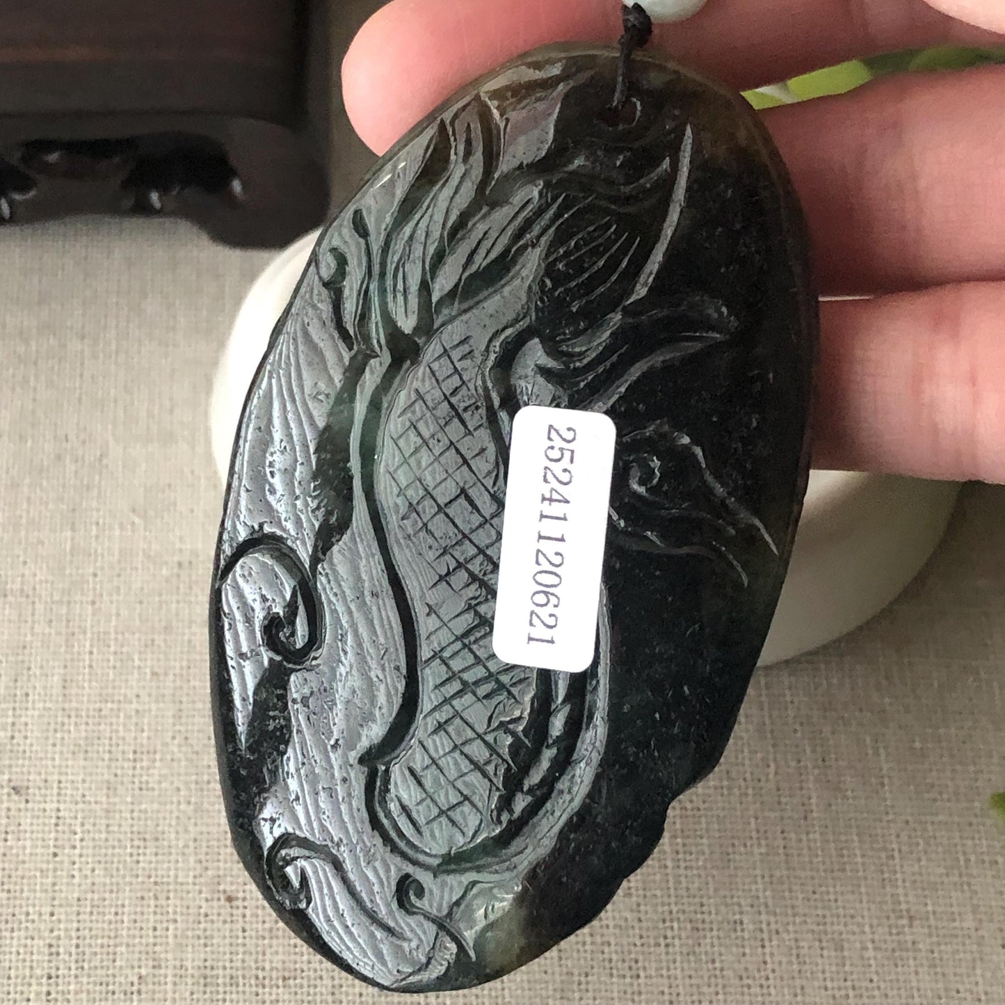 76.7mm Jadeite Jade Wuji Grey White  Carved Dragon Pendant