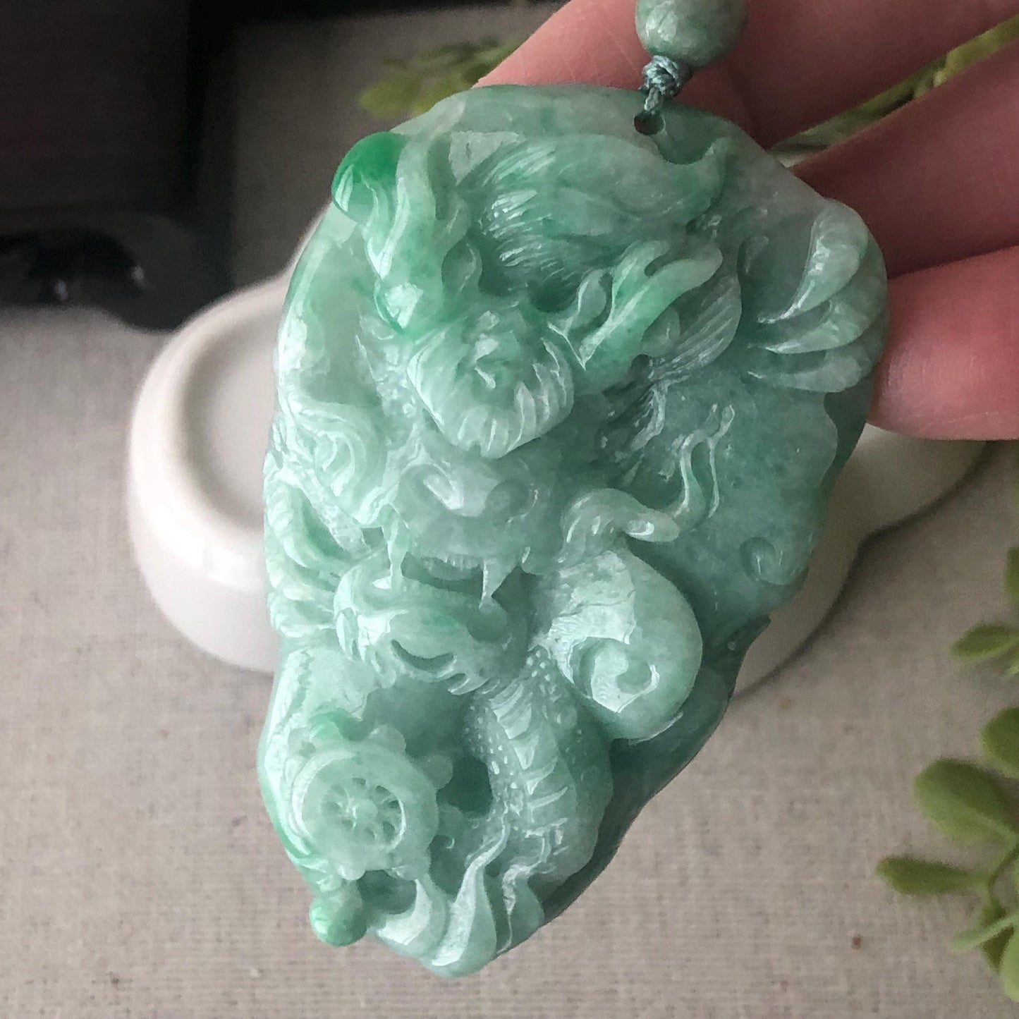 67.8 mm Jade Jadeite Green carved dragon Pendant