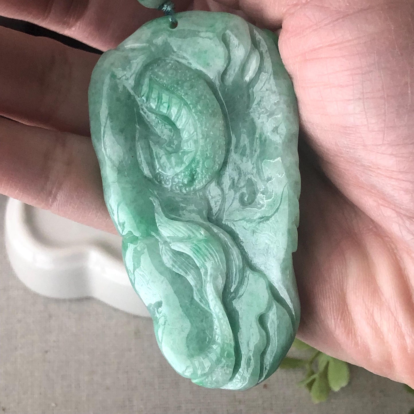 67.8 mm Jade Jadeite Green carved dragon Pendant