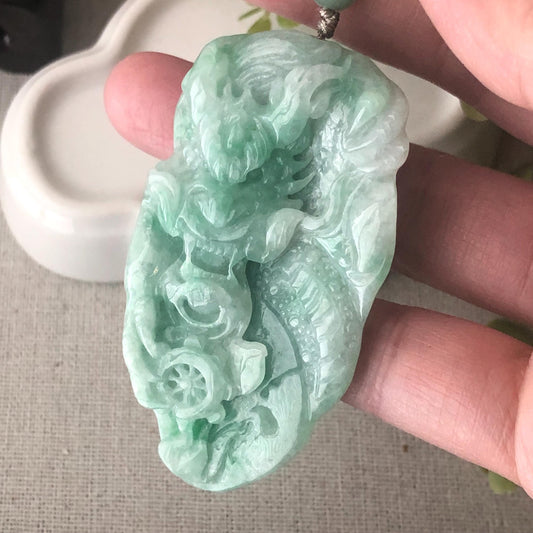 60.7 mm Jade Jadeite Green carved dragon Pendant