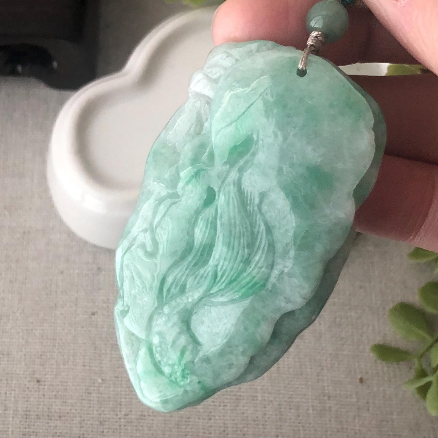 60.7 mm Jade Jadeite Green carved dragon Pendant