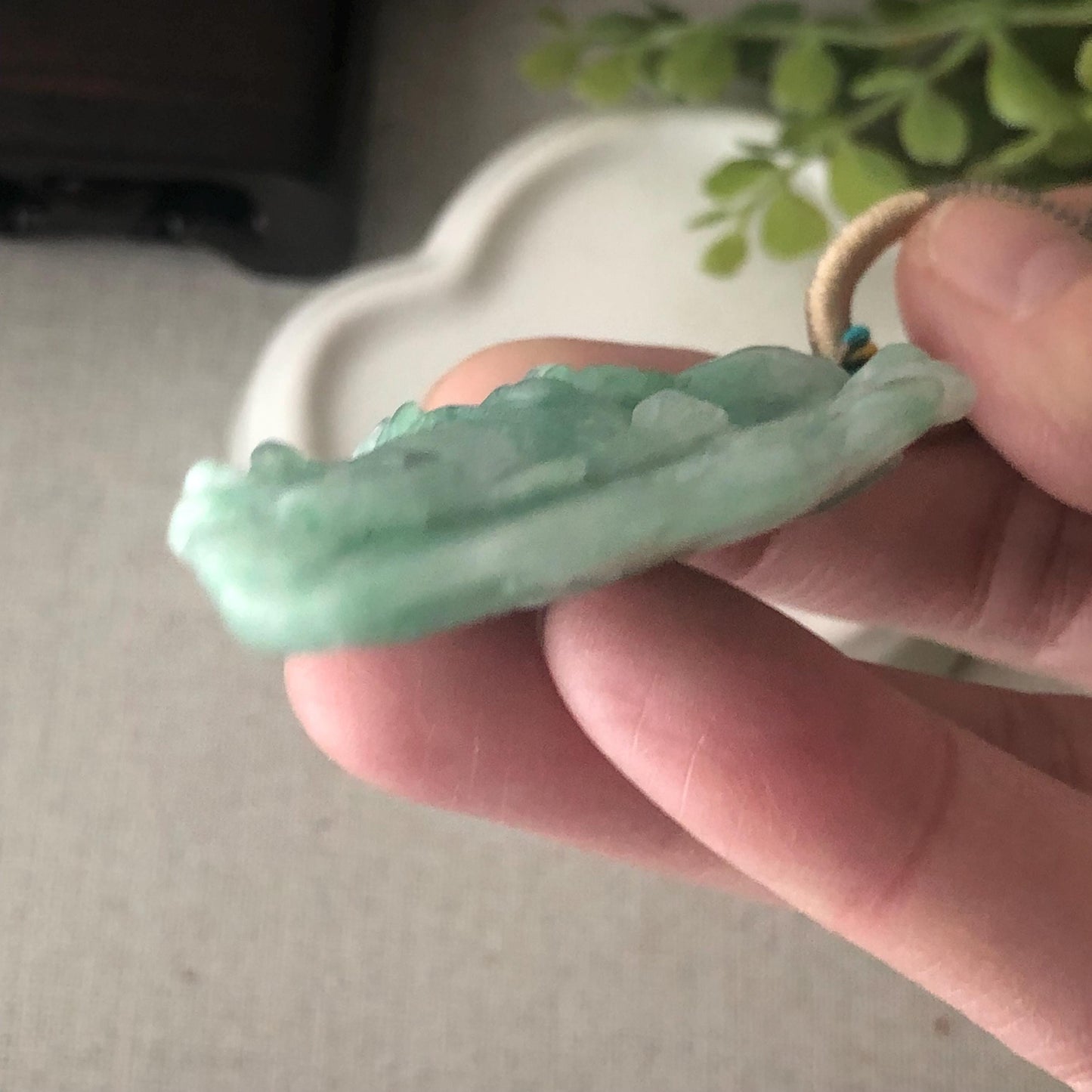 60.7 mm Jade Jadeite Green carved dragon Pendant