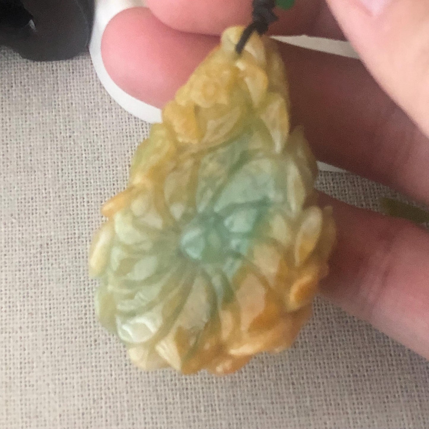 47.6 mm  Yellow Green Jadeite Jade Carved Butterfly Flower Pendant