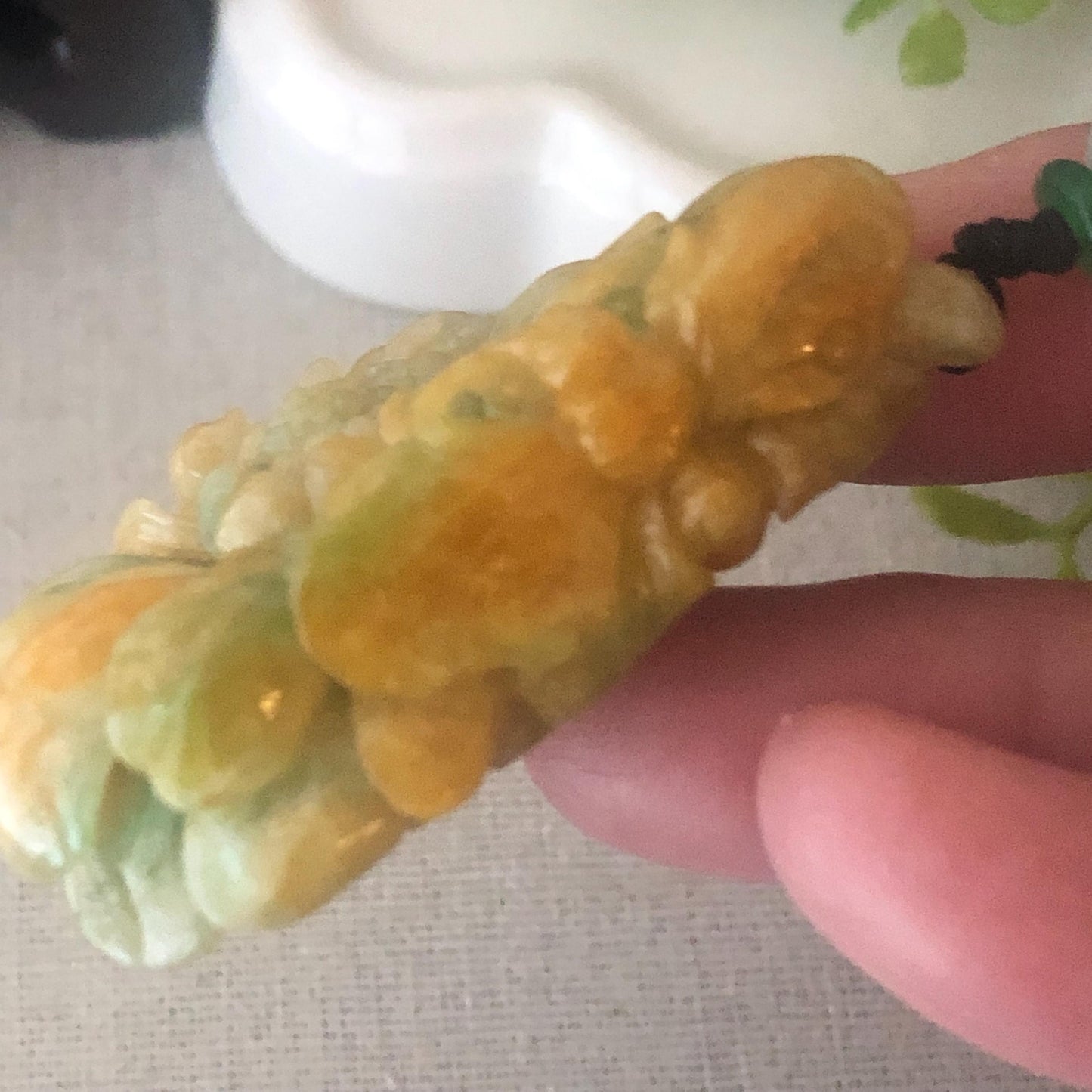 47.6 mm  Yellow Green Jadeite Jade Carved Butterfly Flower Pendant