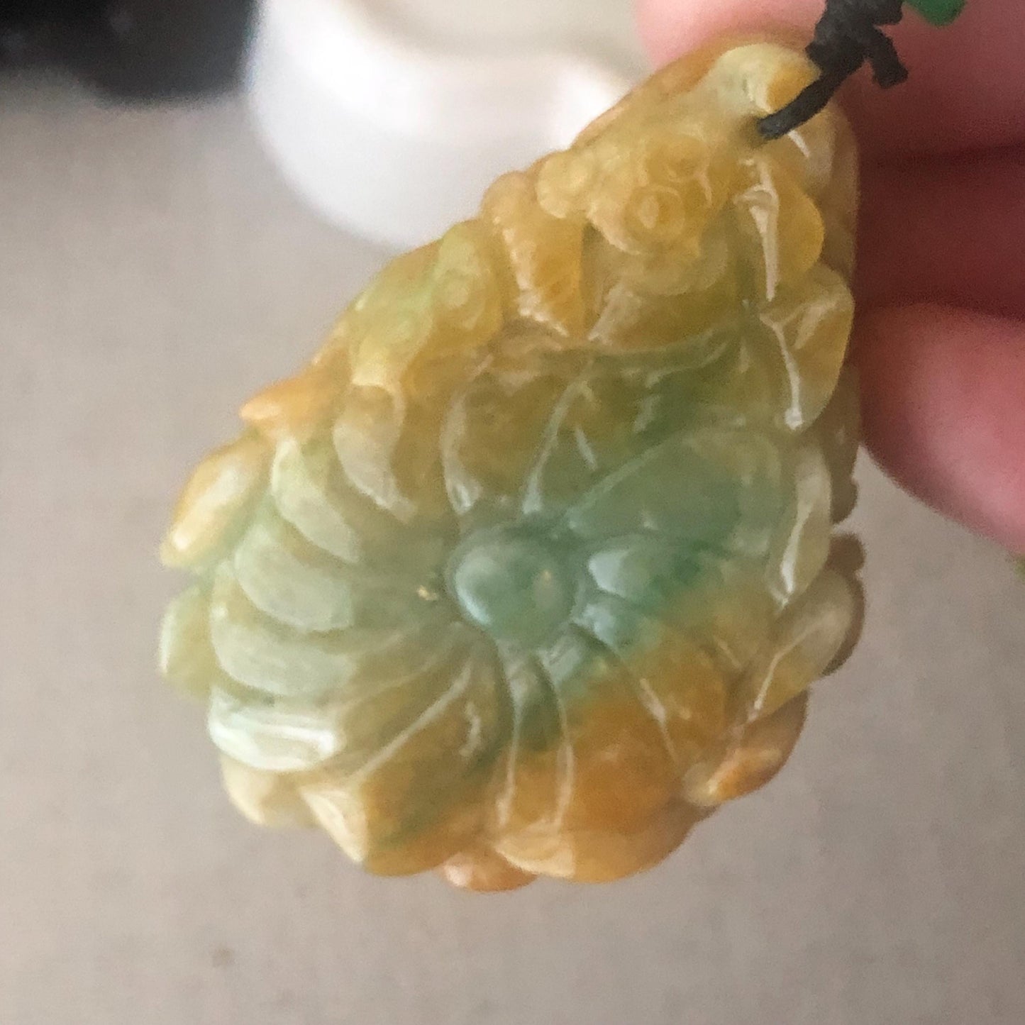 47.6 mm  Yellow Green Jadeite Jade Carved Butterfly Flower Pendant