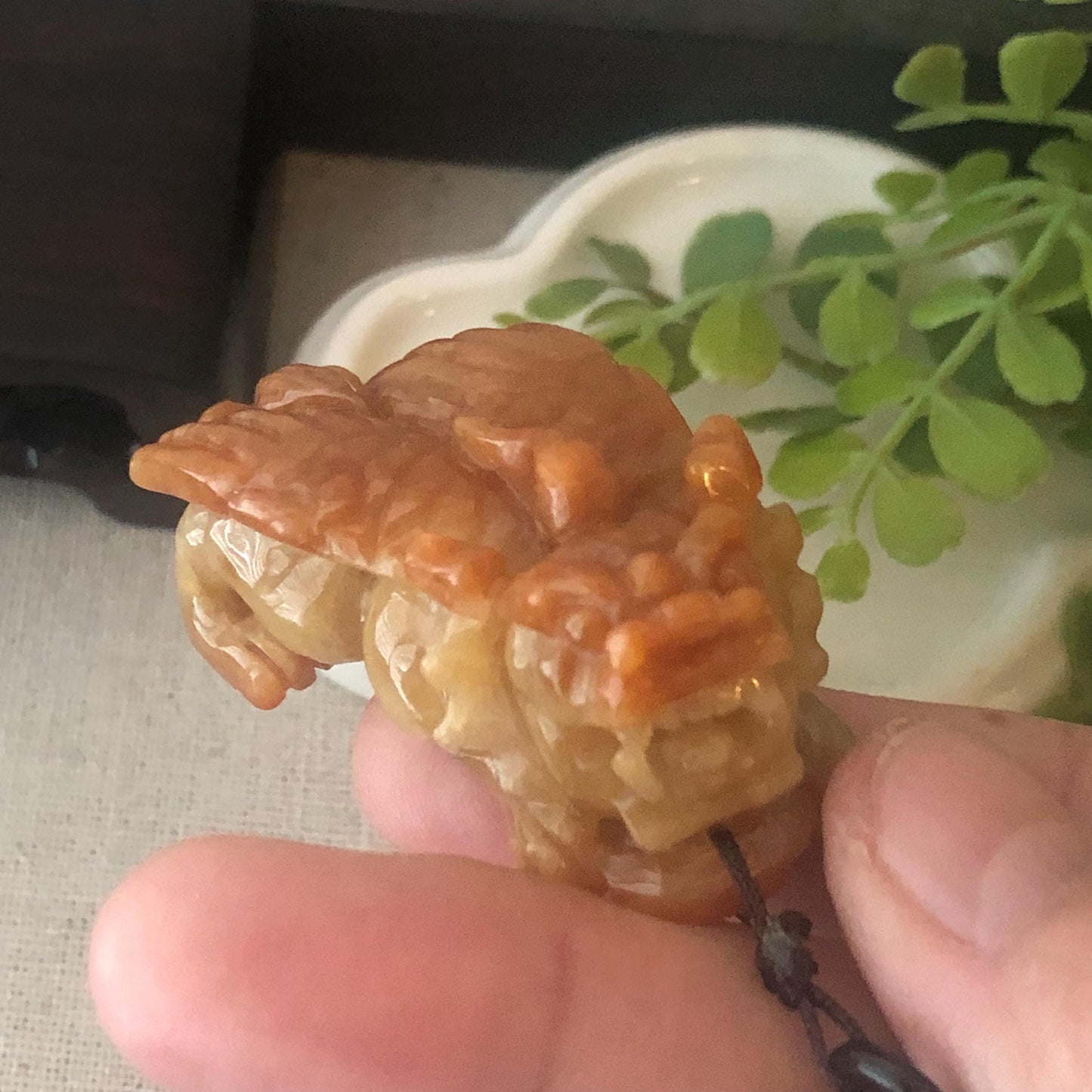 43.8 Red Brown Jadeite Jade Carved Flying Pixiu Wings Pendant