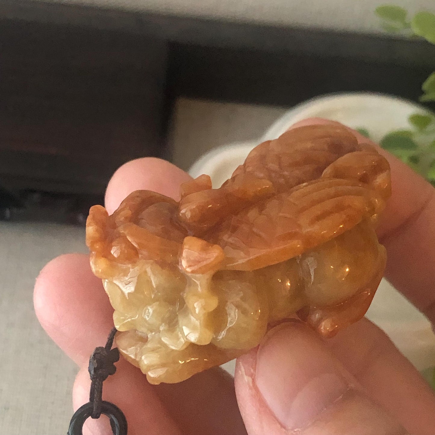 43.8 Red Brown Jadeite Jade Carved Flying Pixiu Wings Pendant