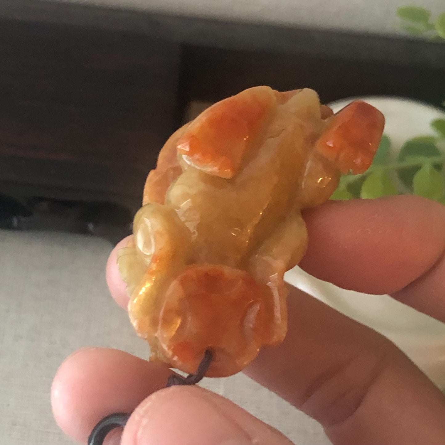 43.8 Red Brown Jadeite Jade Carved Flying Pixiu Wings Pendant