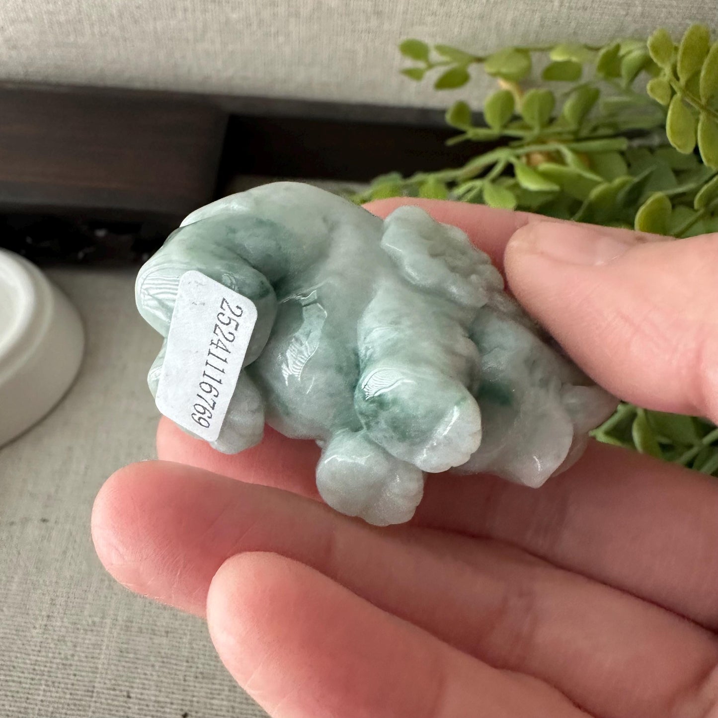 51.2mm Green Float Flowers Jadeite Jade Carved Elephant Statue Display