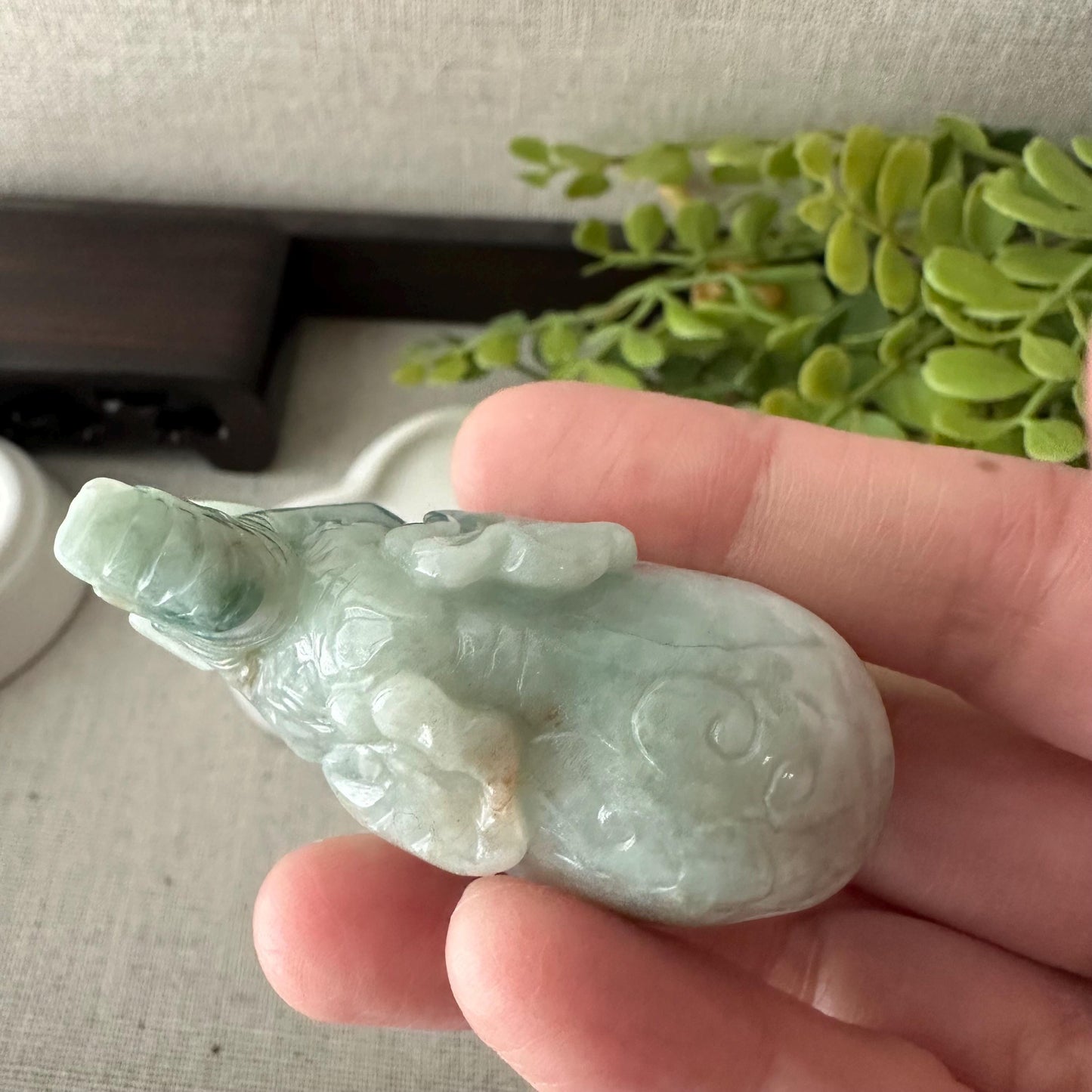 51.2mm Green Float Flowers Jadeite Jade Carved Elephant Statue Display