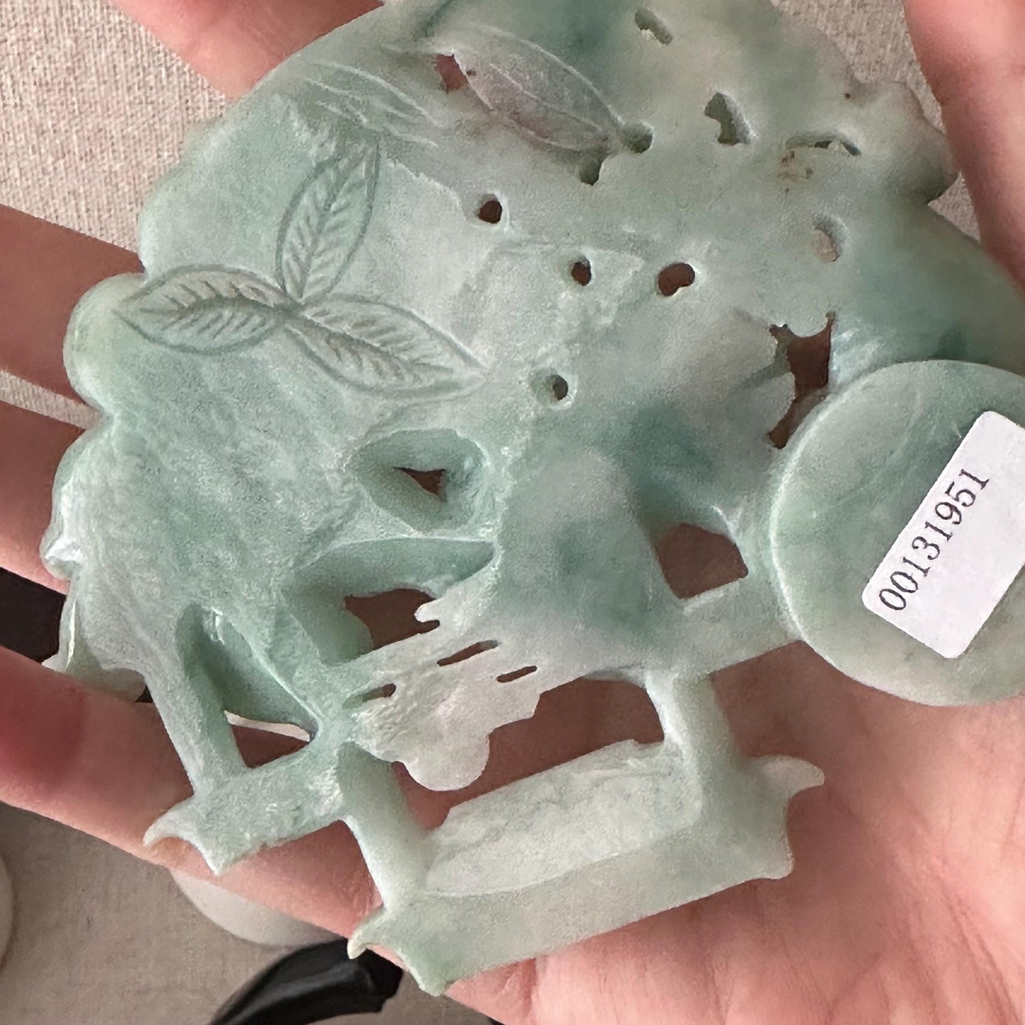 94.3mm Green Jadeite Jade Carved Fish Flower sculpture Statue Display