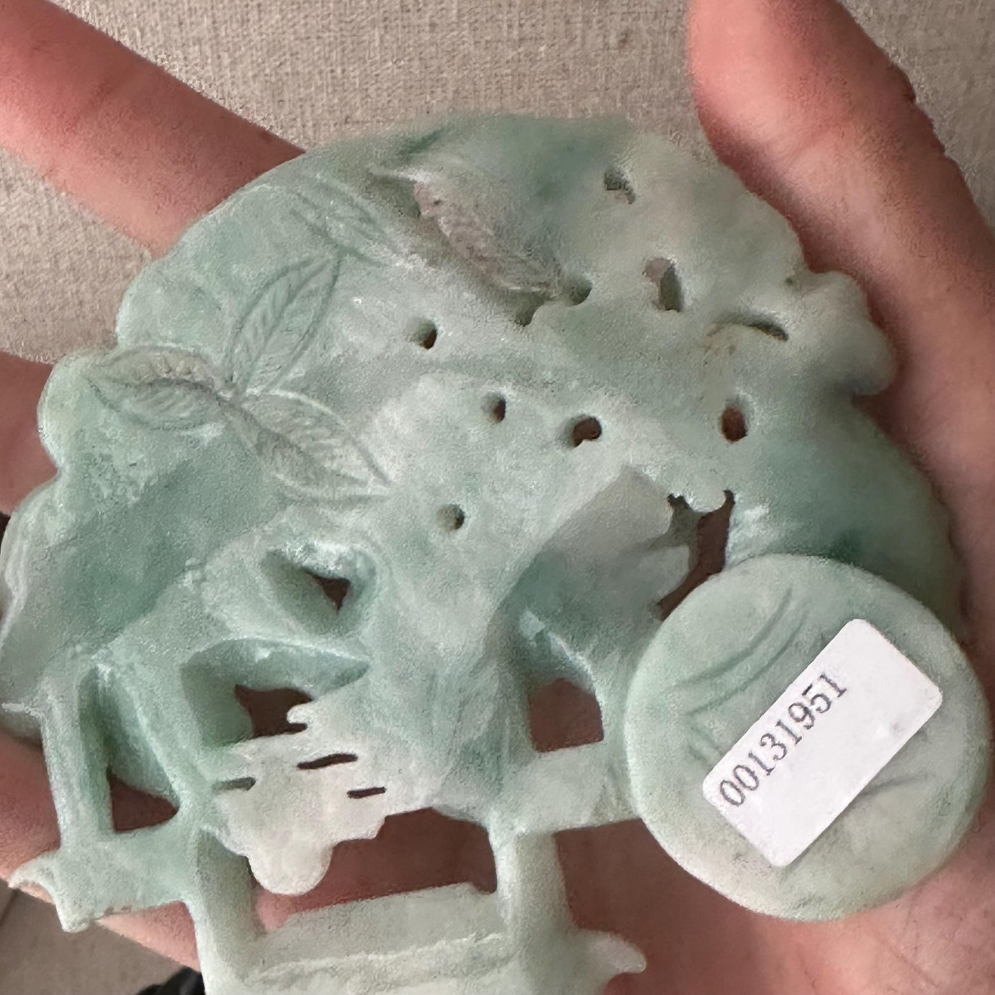 94.3mm Green Jadeite Jade Carved Fish Flower sculpture Statue Display