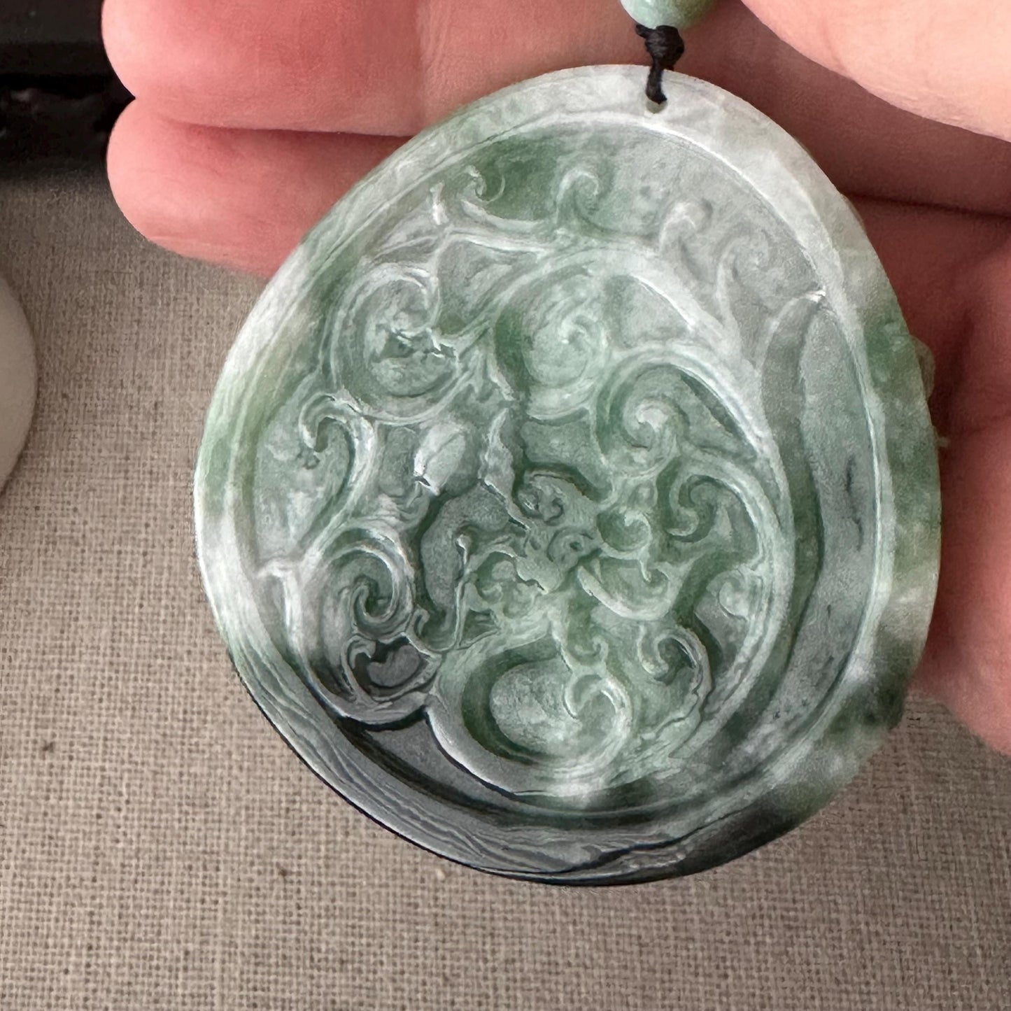 56.7mm Jadeite Jade Green Tiger Head Pendant Charm