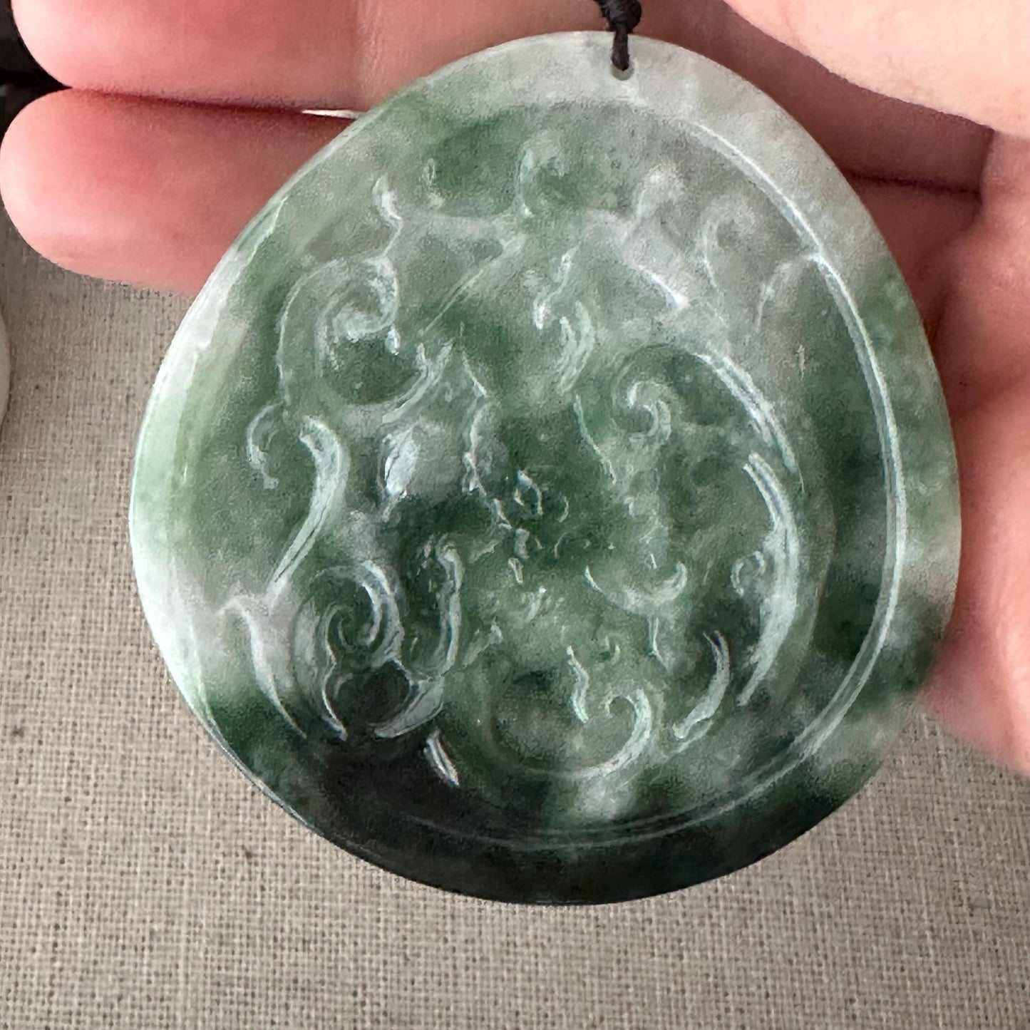56.7mm Jadeite Jade Green Tiger Head Pendant Charm