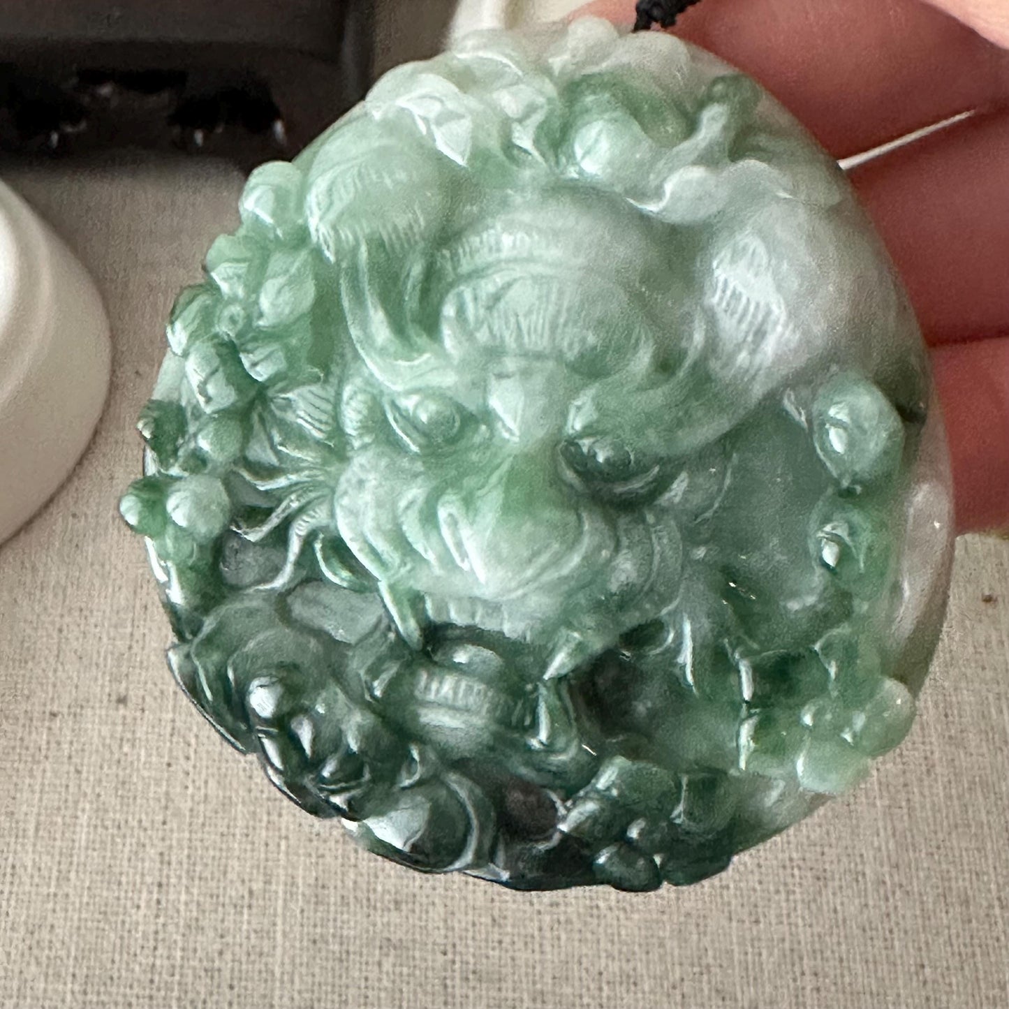 56.7mm Jadeite Jade Green Tiger Head Pendant Charm