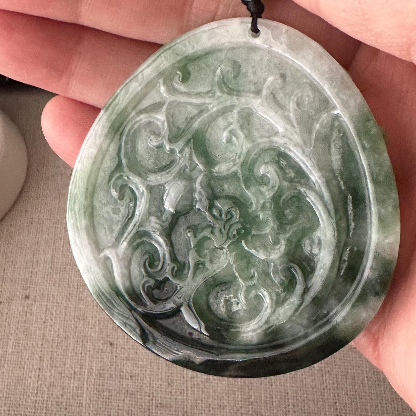 56.7mm Jadeite Jade Green Tiger Head Pendant Charm