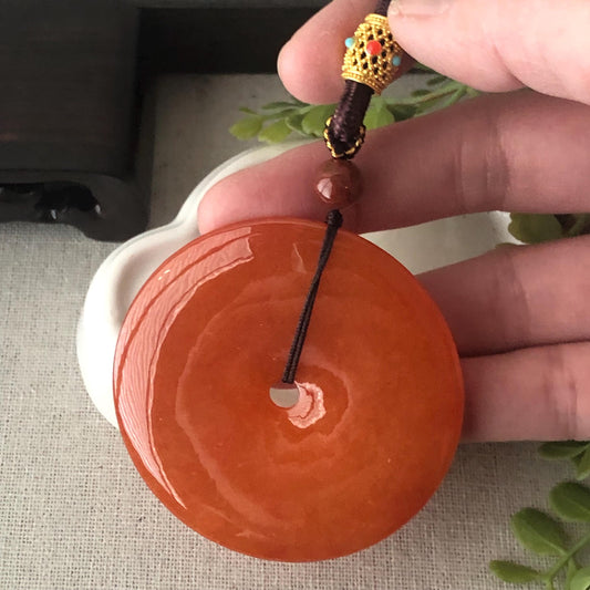 51.6mm Icy Red Brown Jadeite Jade  Donut Pendant