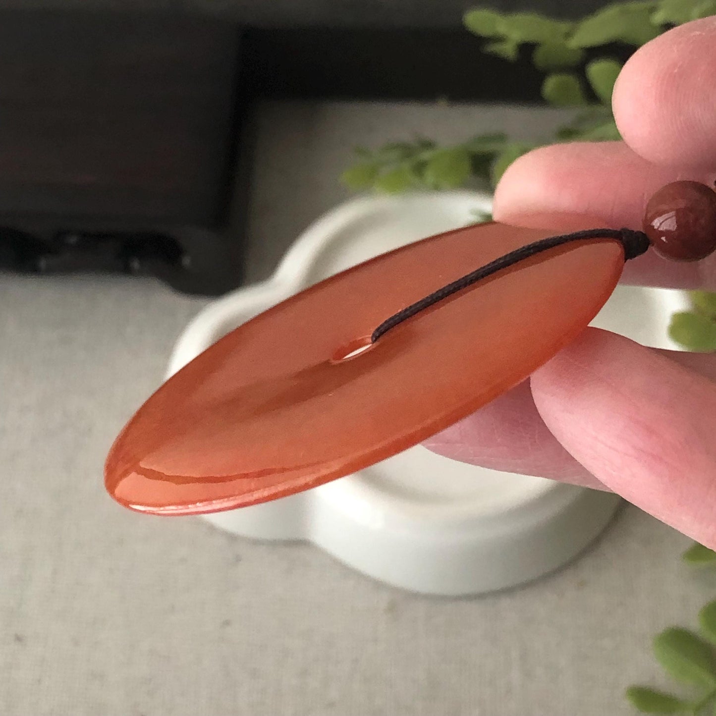 51.6mm Icy Red Brown Jadeite Jade  Donut Pendant