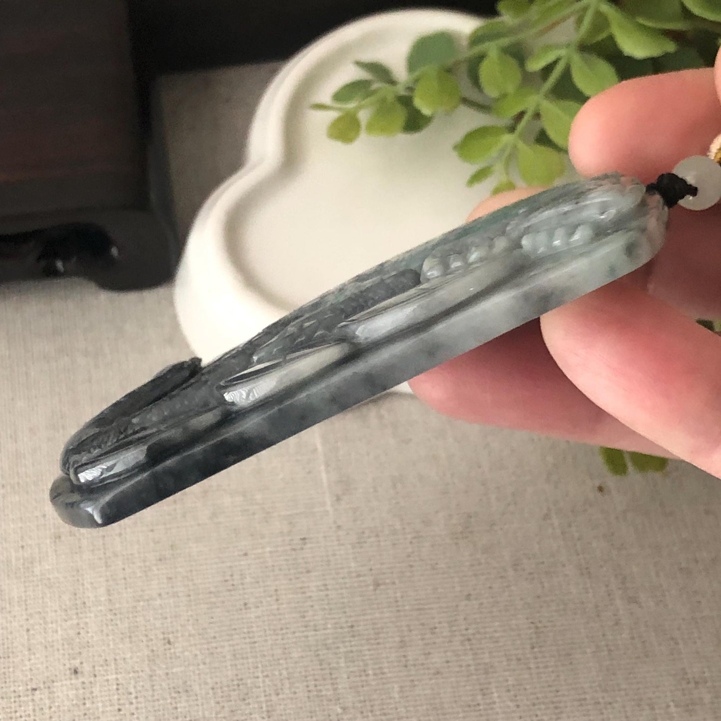 74mm Wuji Green Jadeite Jade Carved Lizard Lucky Coin Pendant