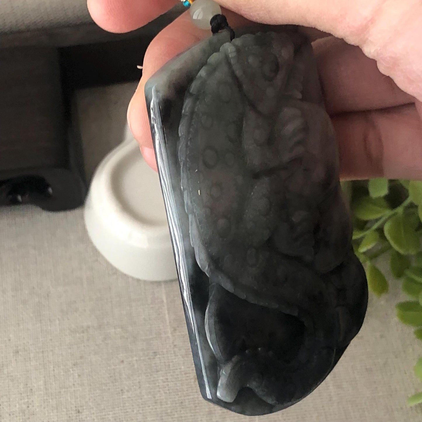 74mm Wuji Green Jadeite Jade Carved Lizard Lucky Coin Pendant