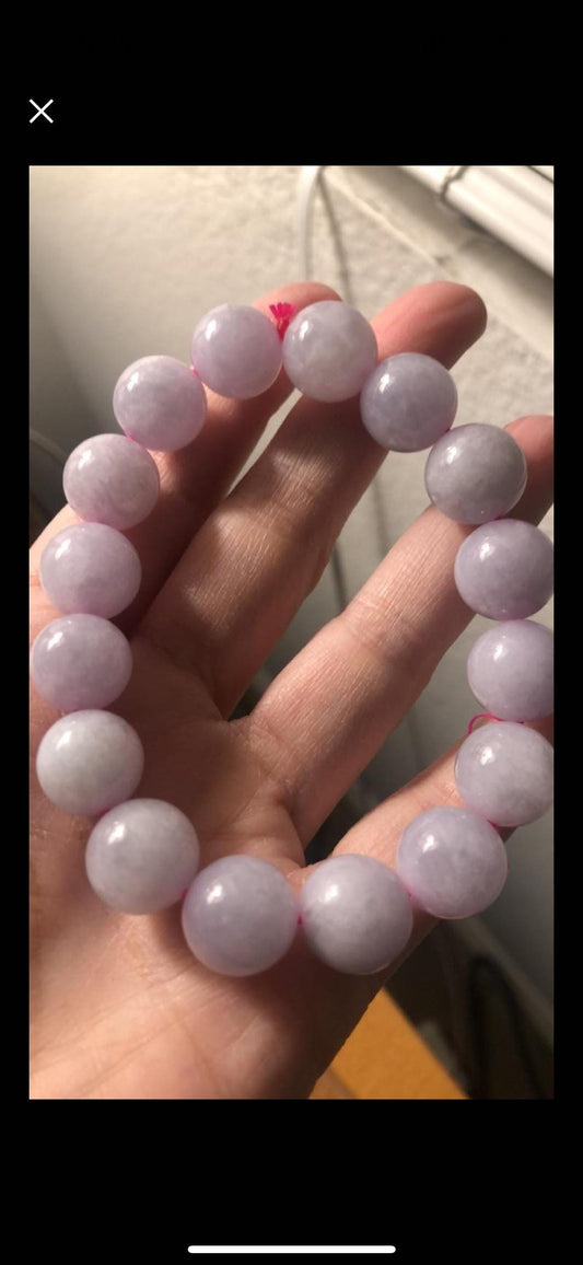 12 mm Light Pink Lavender Jade Jadeite Bead Bracelet